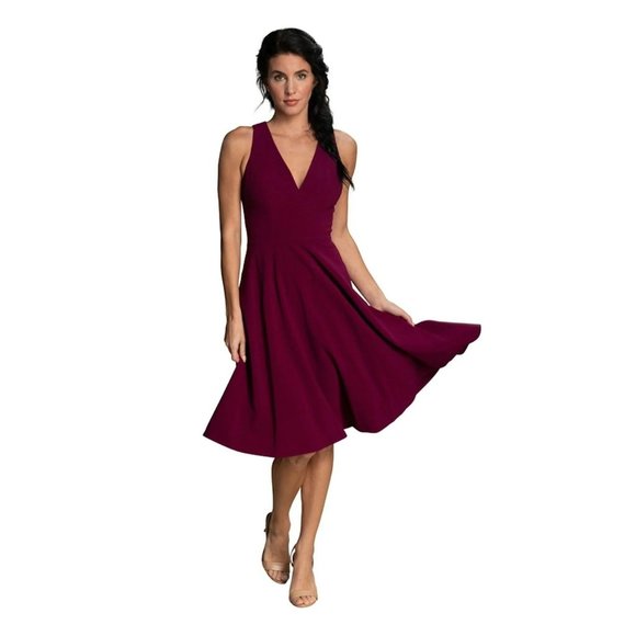 DRESS THE POPULATION Catalina Fit & Flare Dress Dark Magenta Large (8-10) - Picture 4 of 9